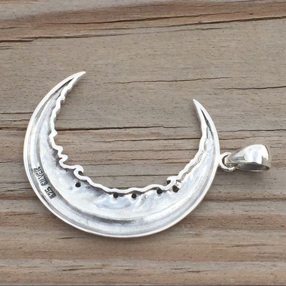 Large Moon Flower Pendant solid .925 Sterling Silver Magick Moon Peter Stone - Picture 4 of 8